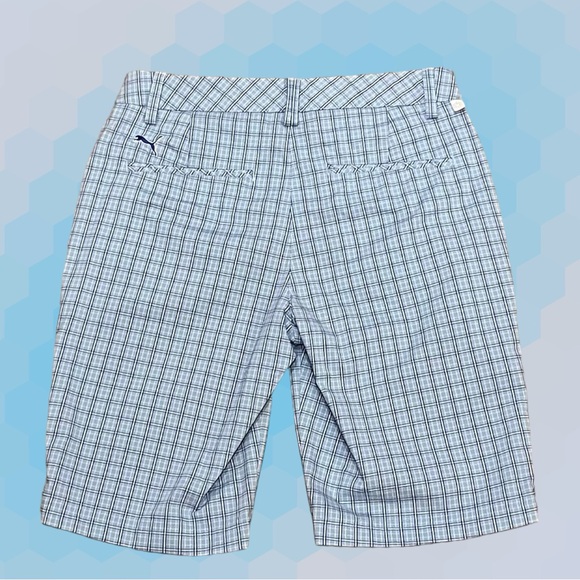Puma Light Blue/White/Navy Plaid Bermuda Shorts - Picture 6 of 12